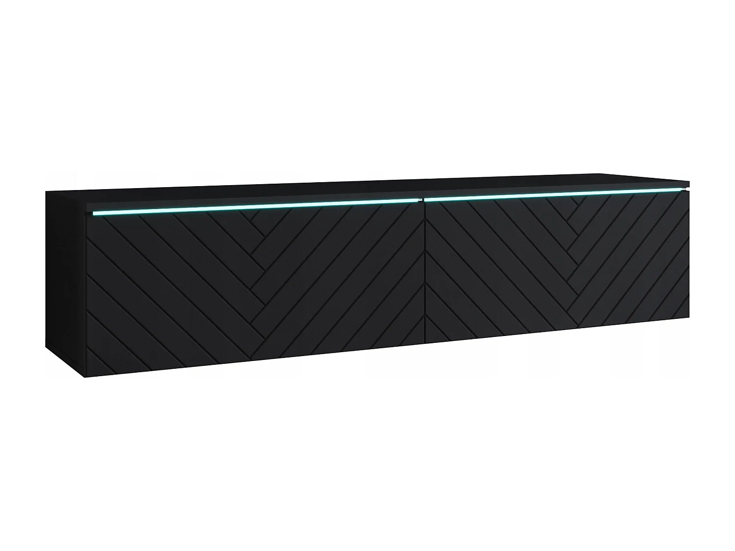 TV-bänk LOWBOARD D 140 cm, tv-möbel, vardagsrumsmöbel, utan LED-belysning, färg svart fiskbensmönster