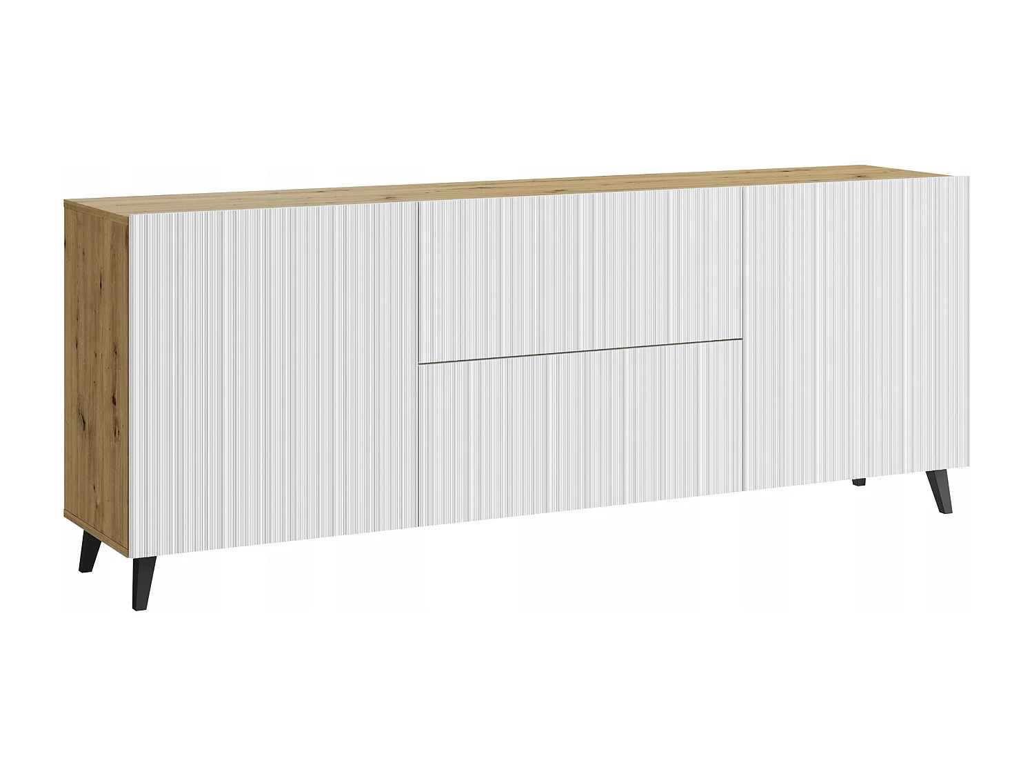 TV-bänk PHUKET 181 cm, TV-möbel på ben, skänk för vardagsrum, färg ek artisan/vit vågig