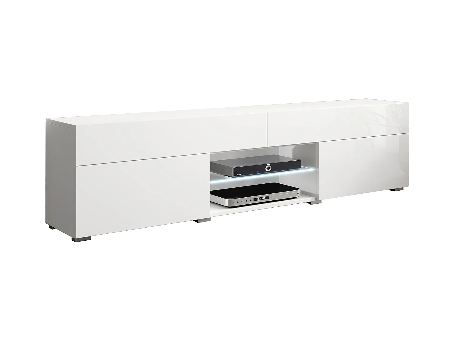 Moderne tv-meubel lowboard 180 cm voor woonkamer, wit mat/wit hoogglans, staand, met lades en planken