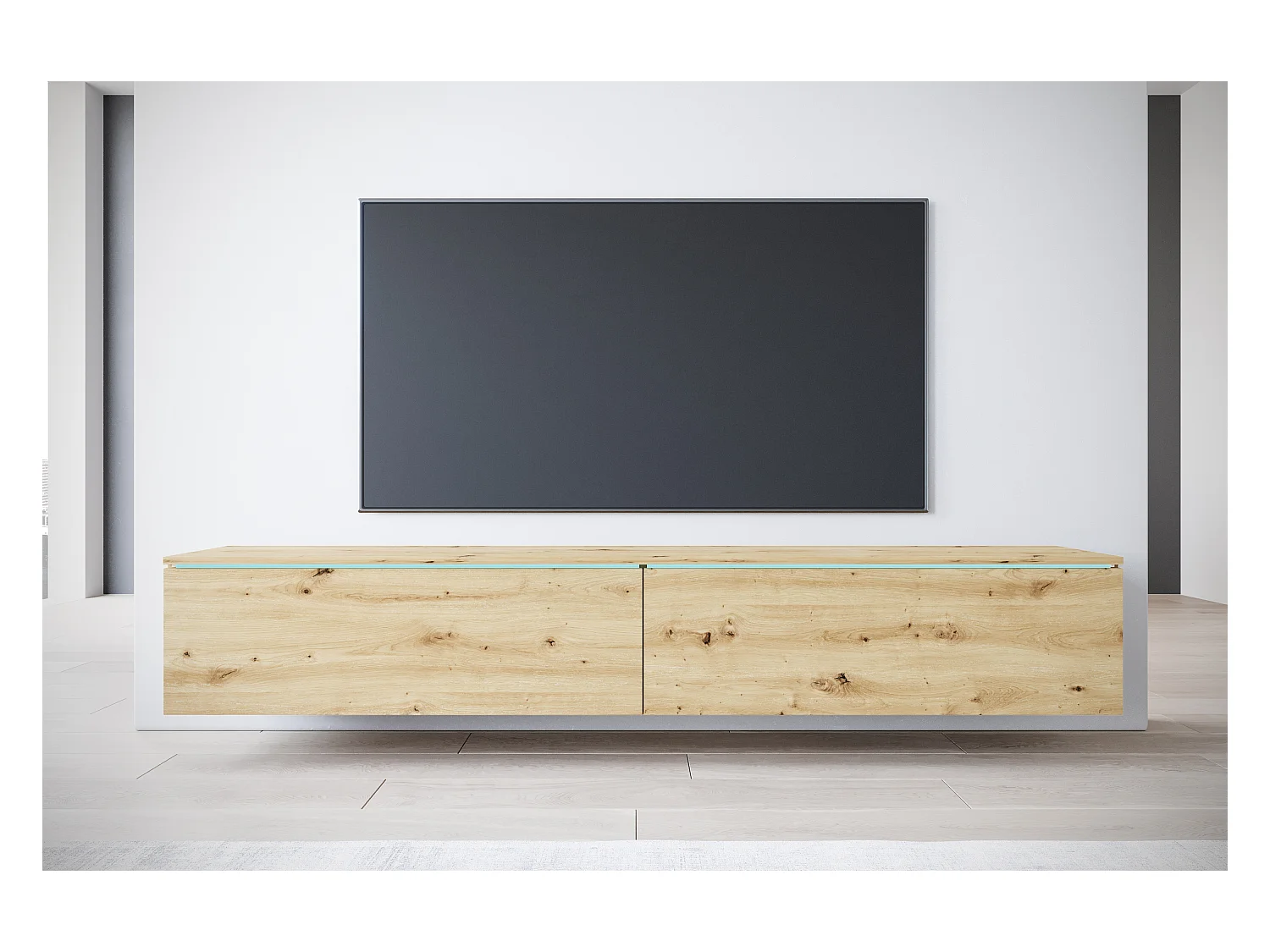 Moderne tv-meubel 180 cm voor de woonkamer – 2-deurs, greeploos, matte afwerking, staand of hangend, artisan eik