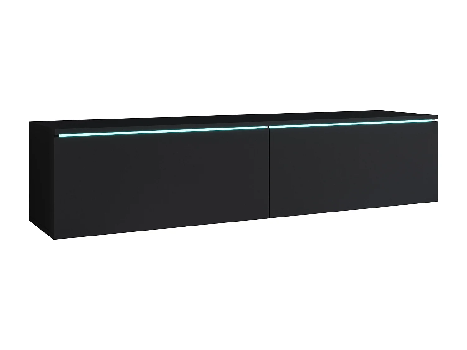 Meuble TV moderne 140 cm pour salon – 2 portes sans poignées, graphite noir mat, posé ou suspendu