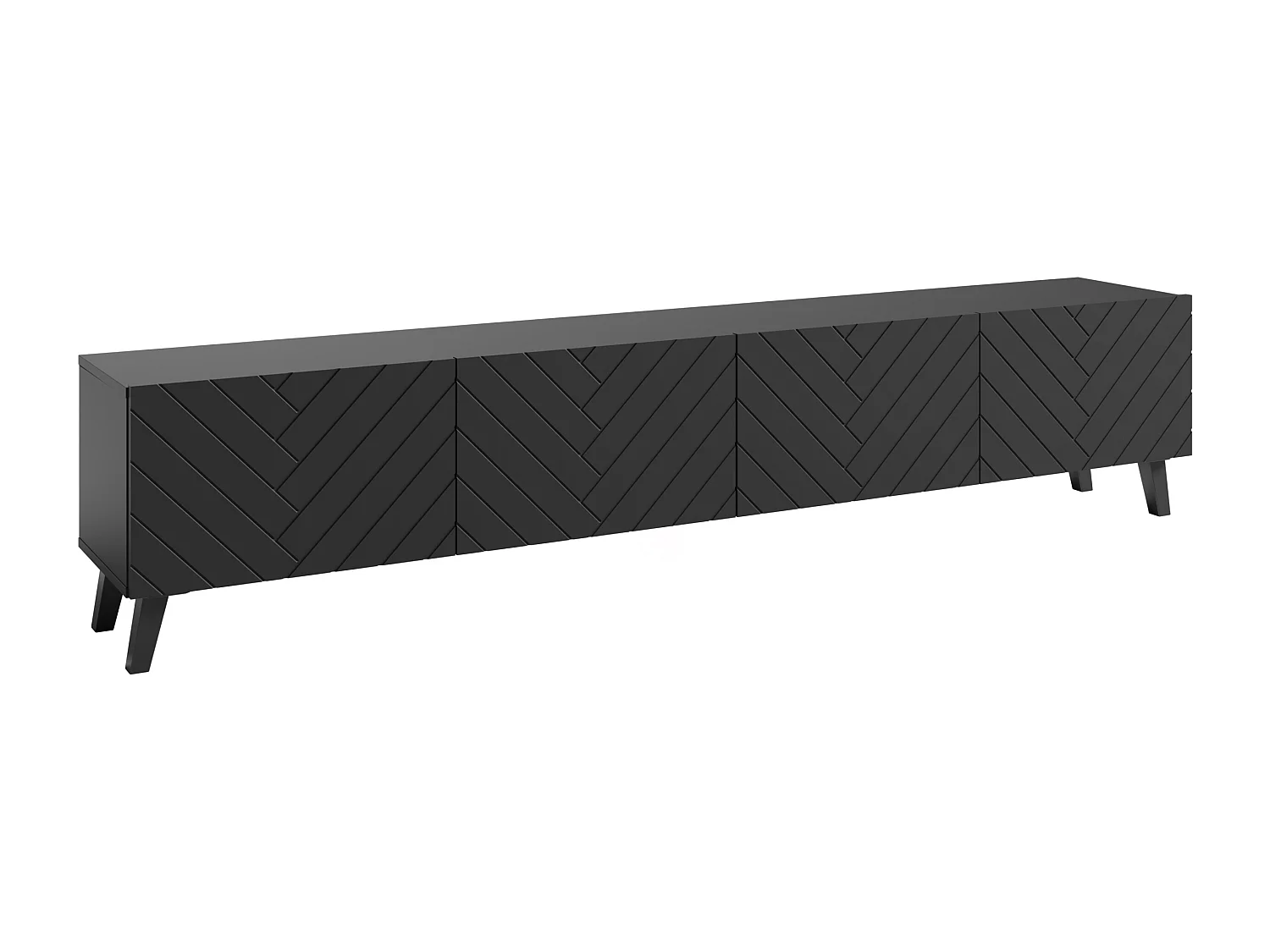 TV-bänk PHUKET 190 cm, TV-möbel på ben, skänk för vardagsrum, färg svart fiskbensmönster