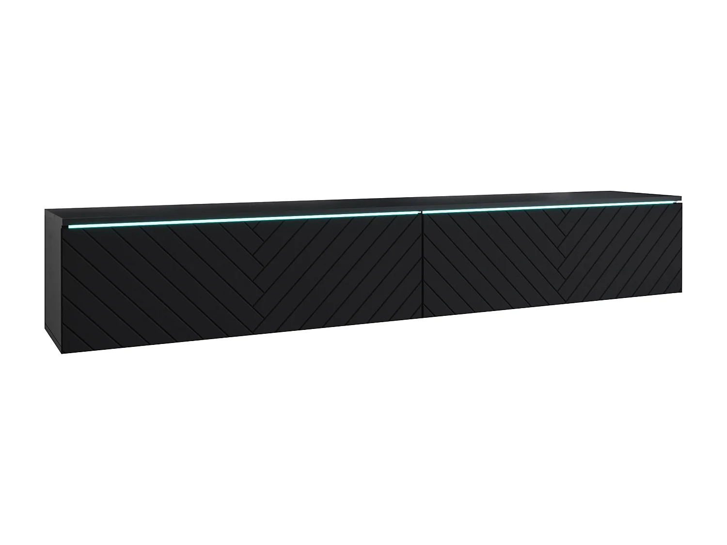 TV-Lowboard D 180 cm, Fernsehschrank, Wohnzimmermöbel, ohne LED-Beleuchtung, Farbe Schwarz Fischgrätenmuster