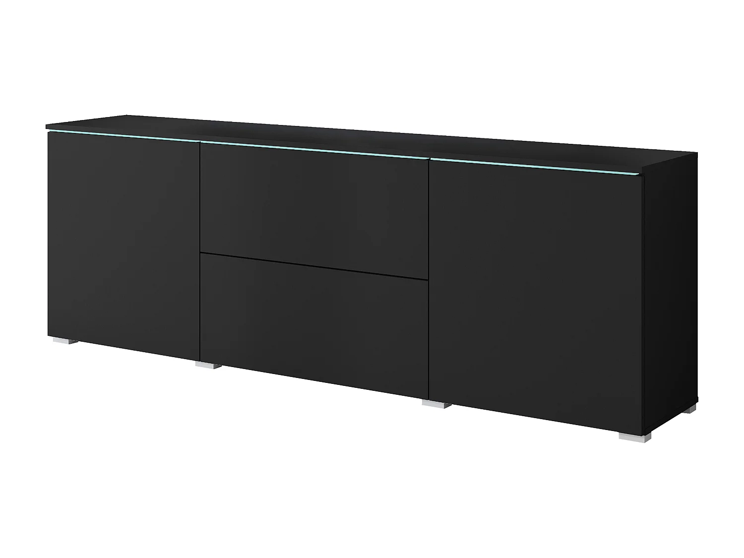 TV-Möbel VERA 181 cm, Fernsehschrank, Sideboard für Wohnzimmer, ohne LED-Beleuchtung, Farbe Schwarz matt