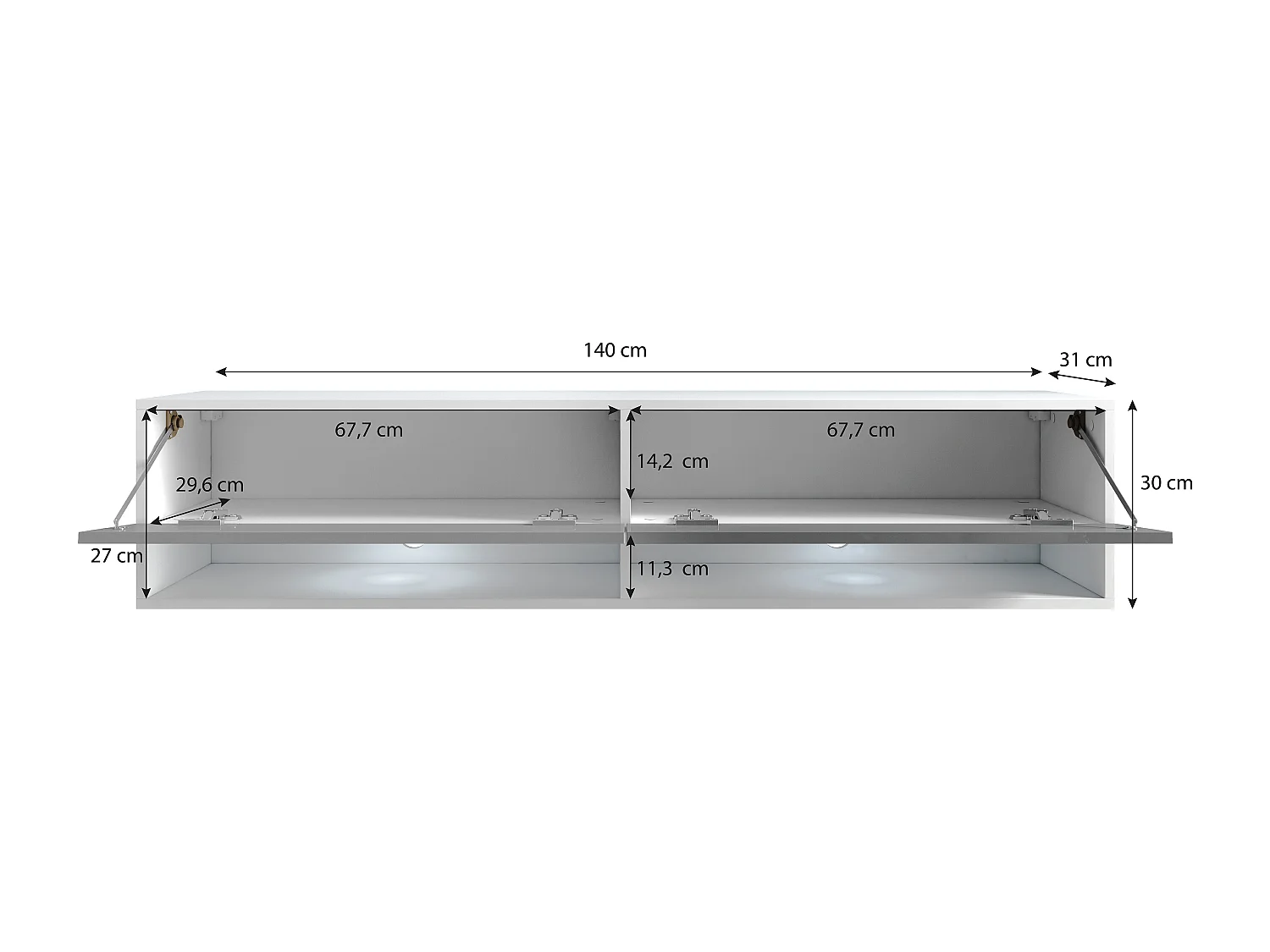 Moderner 140 cm TV-Ständer - Grifffrei, Wandmontierbar, 1 Klappe, 2 Fächer, Eiche Wotan Farbe