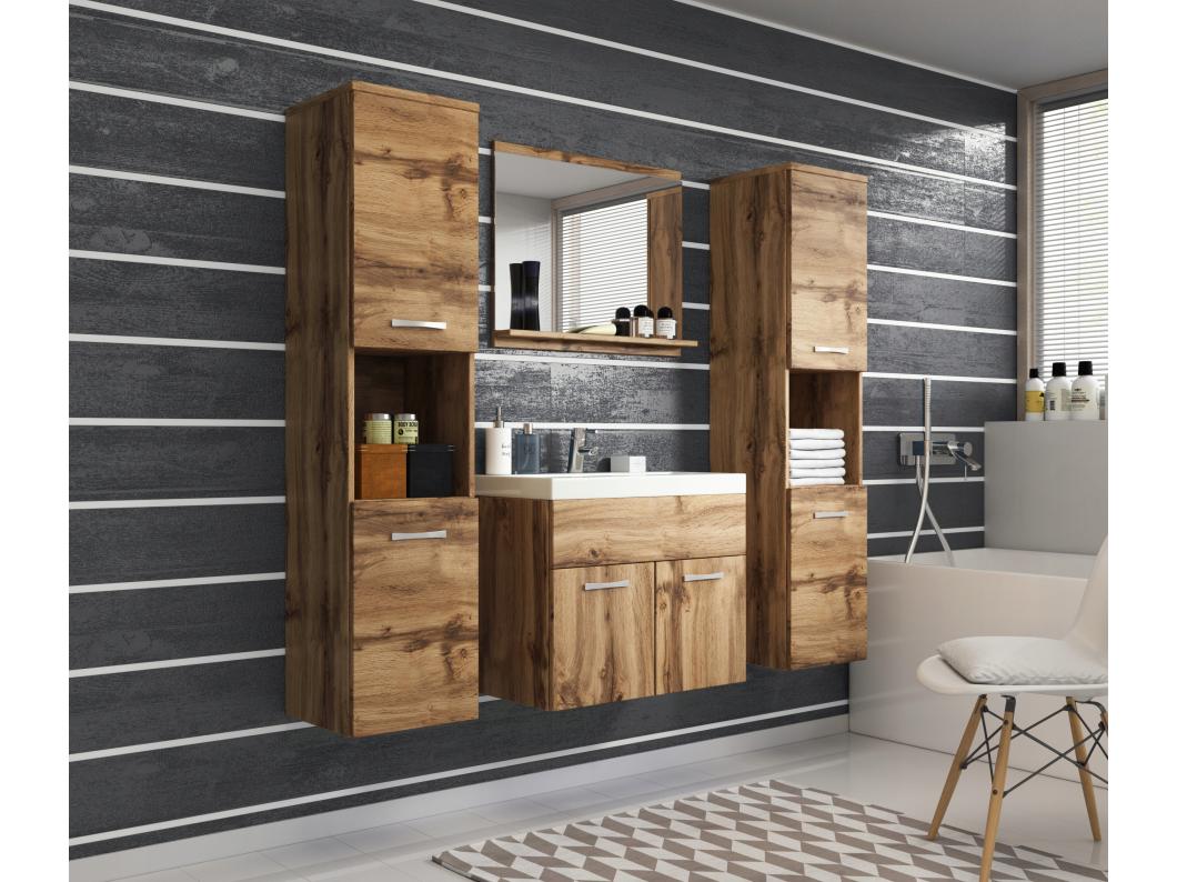 Badkamer met wastafel – set: kast + 2x kolomkast + spiegel