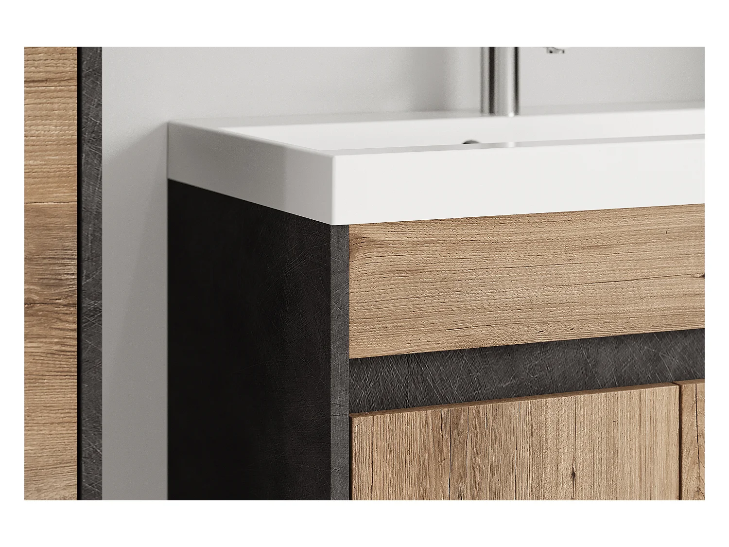 Conjunto moderno de muebles de baño 4 piezas – mueble con lavabo, columnas, espejo matera/castaño mate