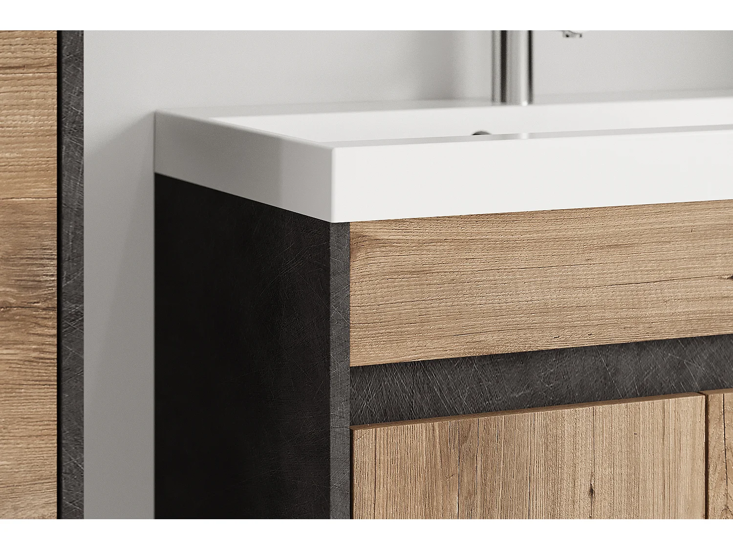 Moderne badmeubelset 4-delig – kast met wastafel, kolomkasten, spiegel matera/kastanje mat