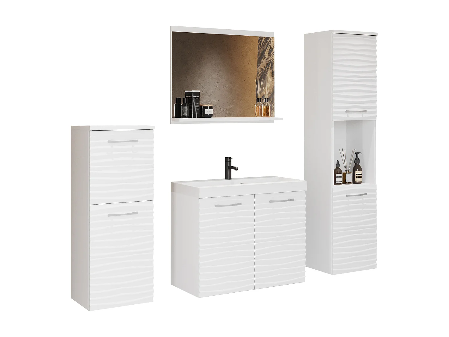 Meubles de salle de bain avec lavabo et miroir Vague blanche
