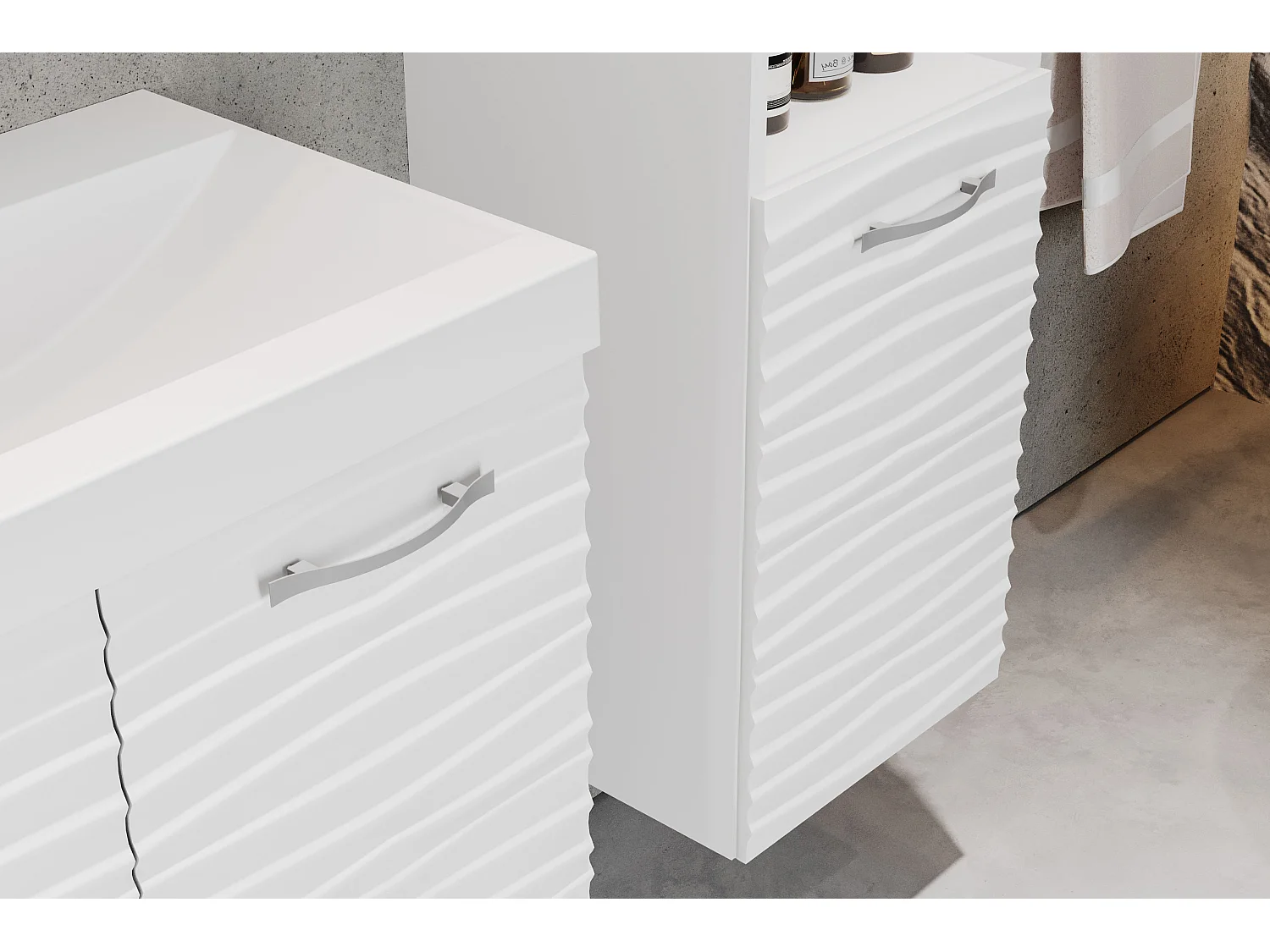 Meubles de salle de bain avec lavabo et miroir Vague blanche