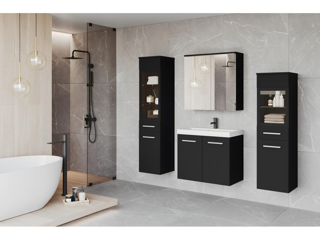vente unique Ensemble de meubles de salle de bain avec lavabo Noir graphite