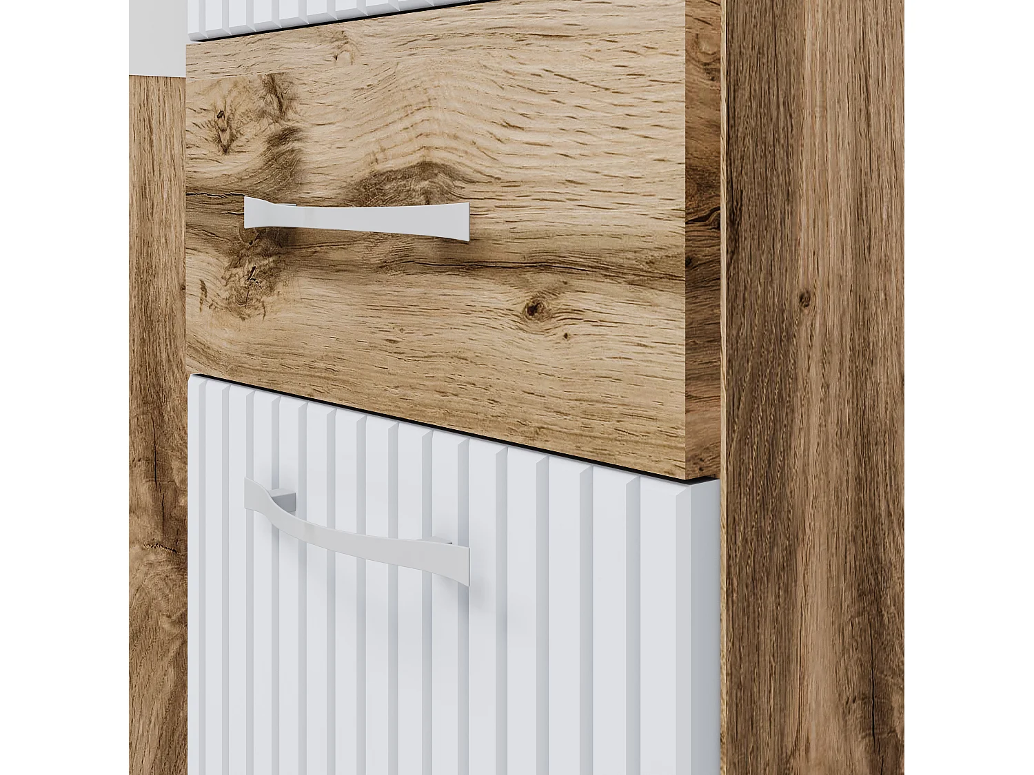 Badezimmermöbel-Set ALBA, hängendes Badmöbel-Set, inklusive Waschbecken, Farbe Wotan/Weiß gewellt