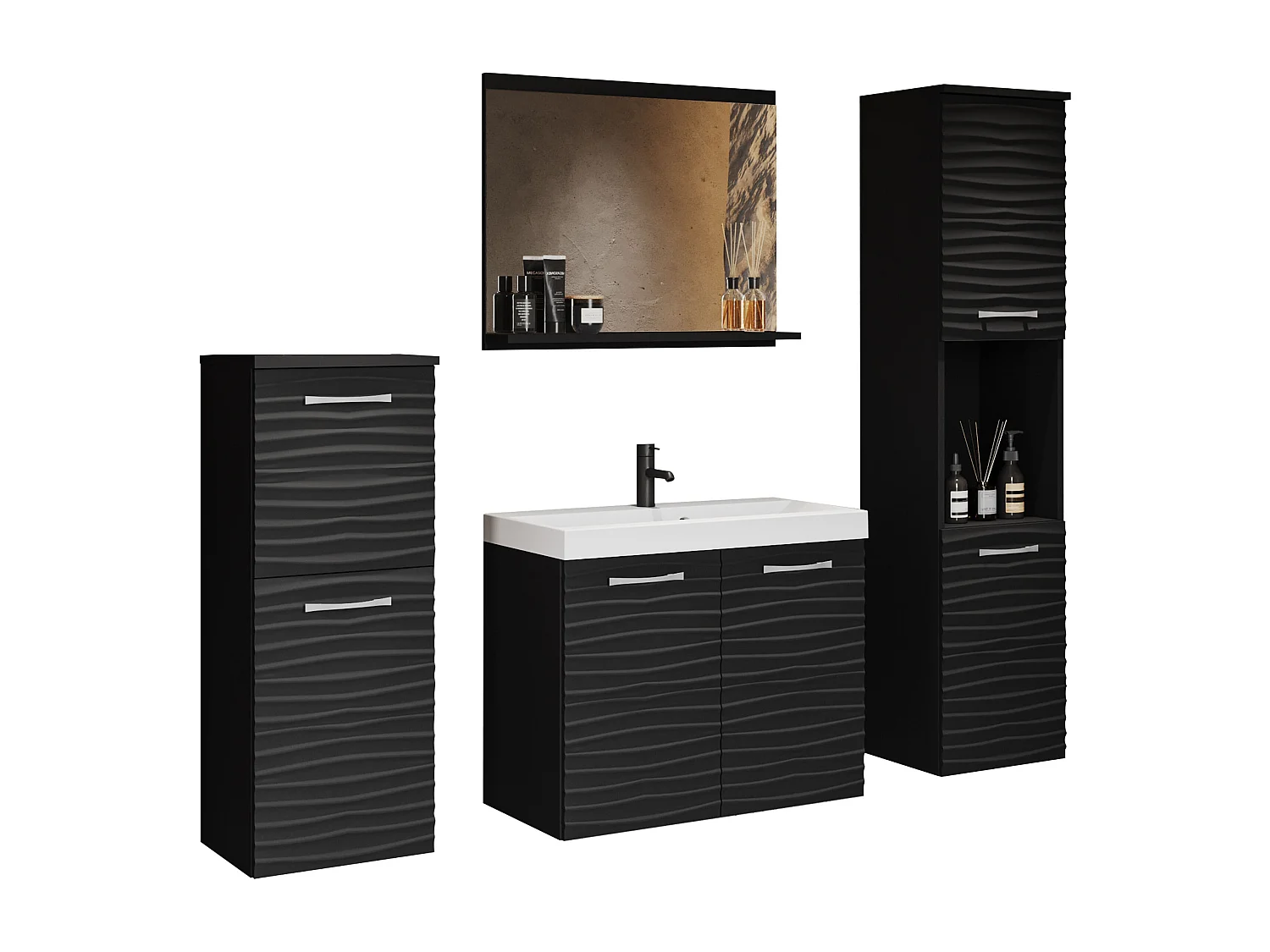 Meubles de salle de bain avec lavabo et miroir Vague noire
