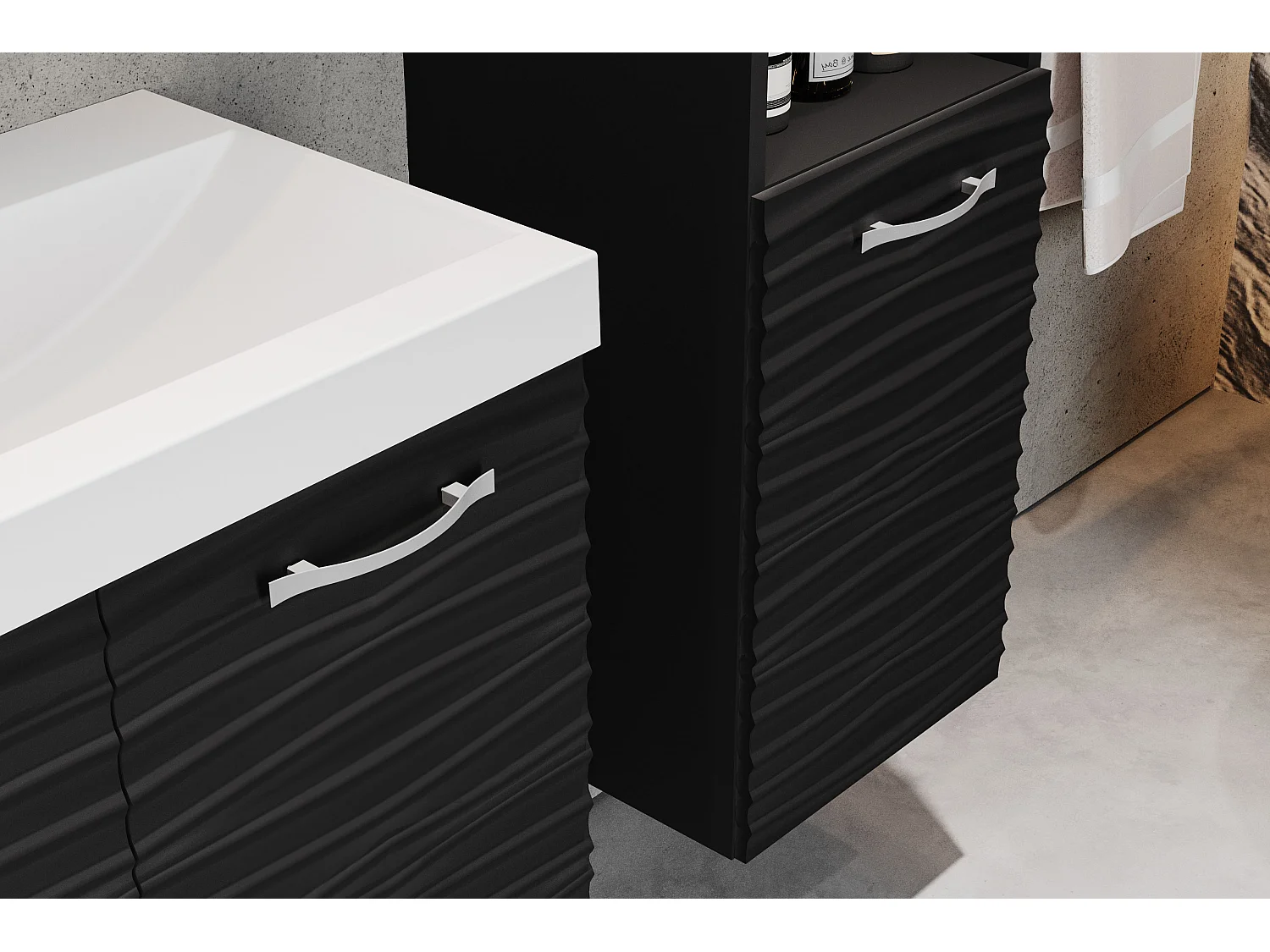 Meubles de salle de bain avec lavabo et miroir Vague noire