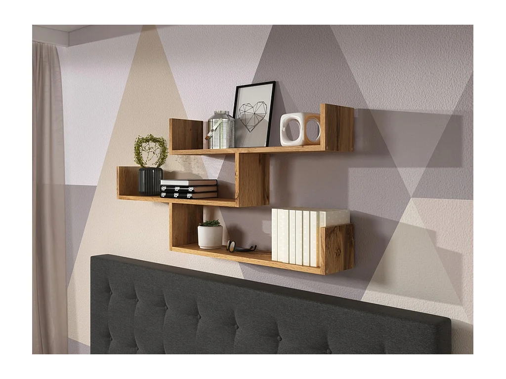 Trzypoziomowa półka wisząca, nowoczesna półka ścienna do salonu, 119 cm dąb wotan