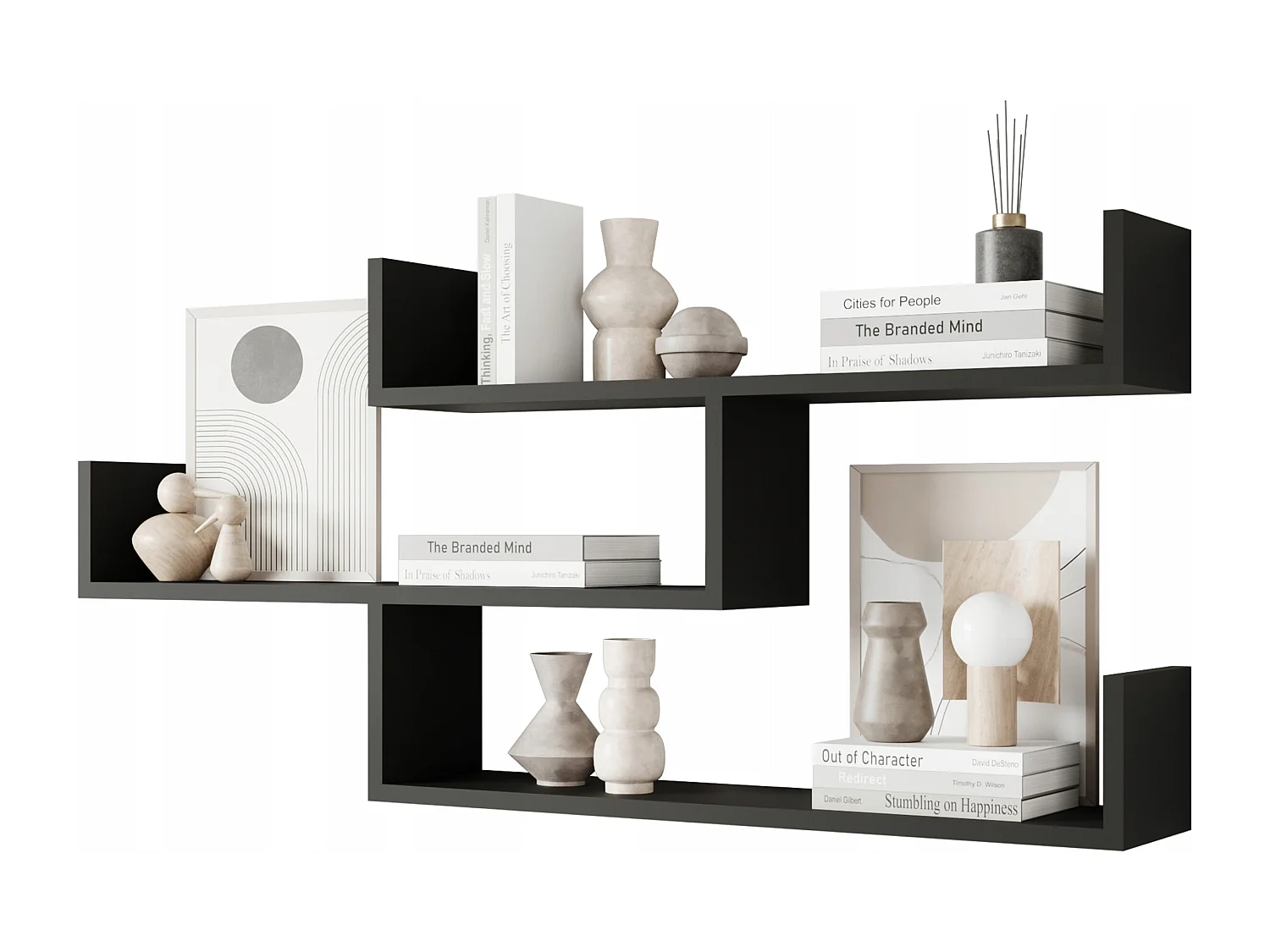 Étagère murale à trois niveaux, étagère murale moderne pour salon, 119 cm noir mat