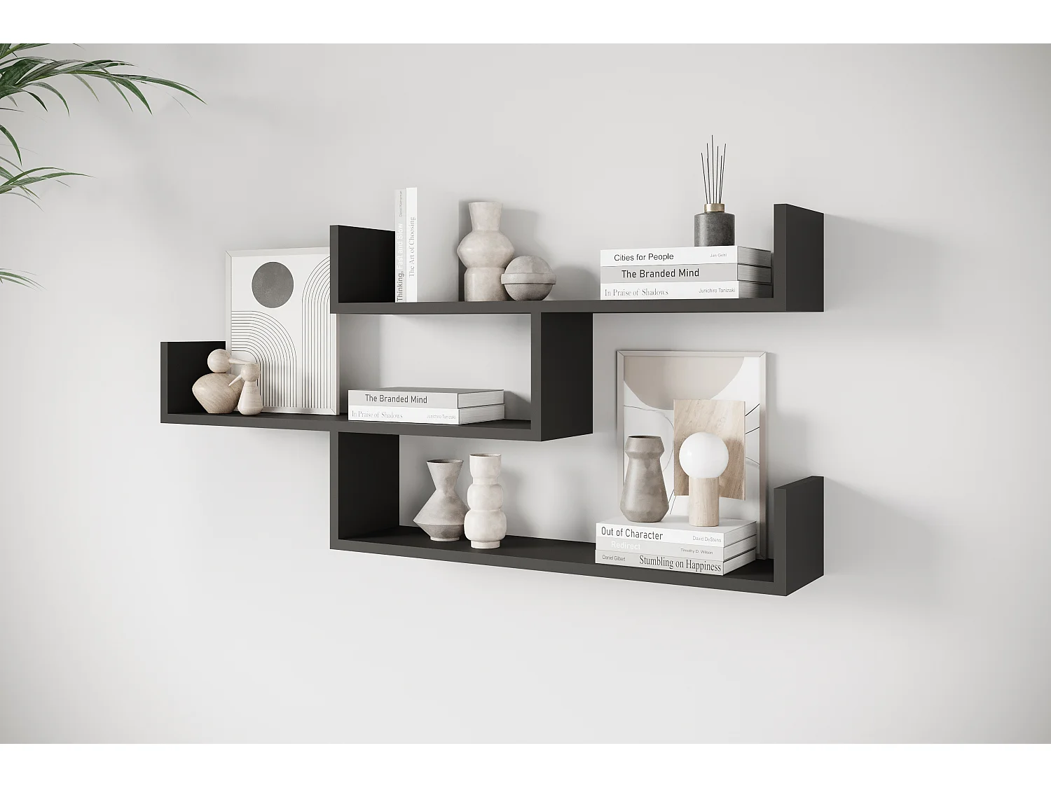 Étagère murale à trois niveaux, étagère murale moderne pour salon, 119 cm noir mat