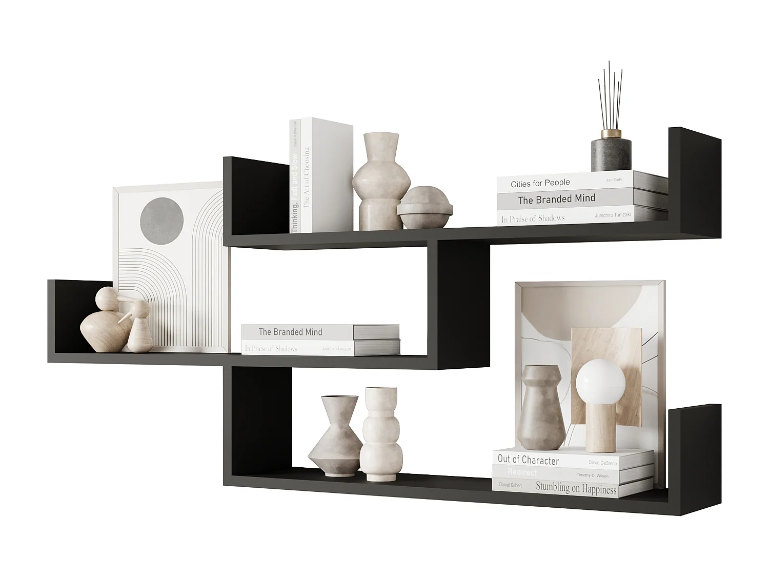 Wandregal TRIO 03, Wandboard, Schweberegal, breites Regal, Farbe Schwarz
