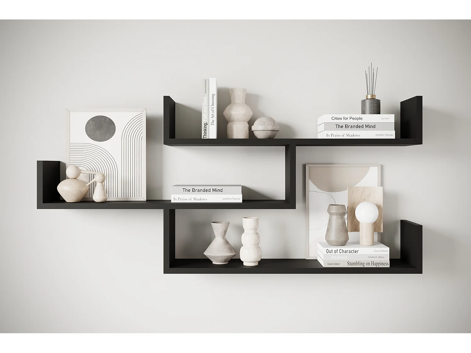 Wandregal TRIO 03, Wandboard, Schweberegal, breites Regal, Farbe Schwarz