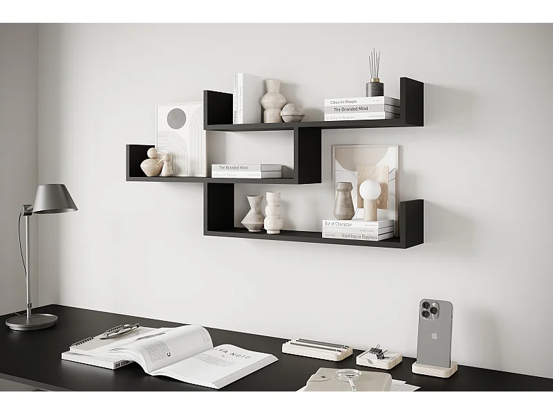 Étagère murale à trois niveaux, étagère murale moderne pour salon, 119 cm noir mat