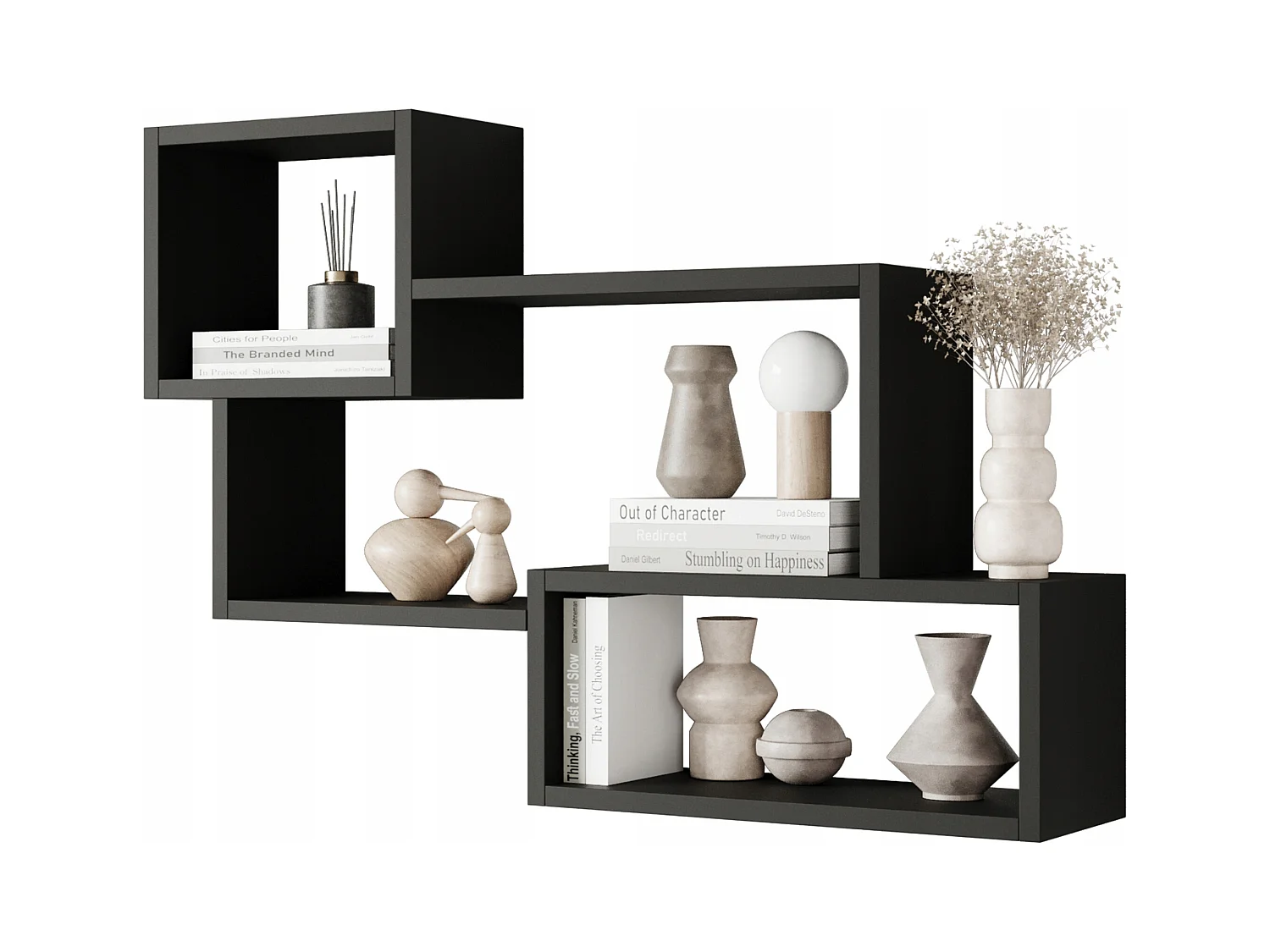 Nowoczesna półka wisząca z 3 prostokątami, do salonu, sypialni i pokoju czarny mat