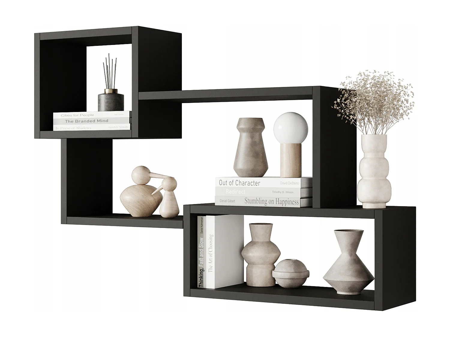 Étagère murale moderne avec 3 rectangles pour salon, chambre et bureau, noir mat