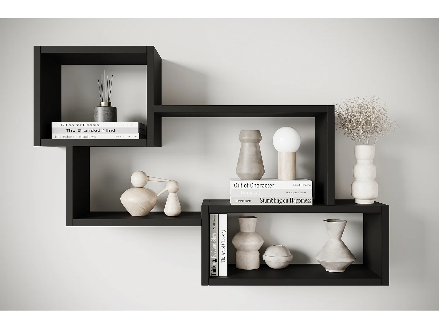 Étagère murale moderne avec 3 rectangles pour salon, chambre et bureau, noir mat