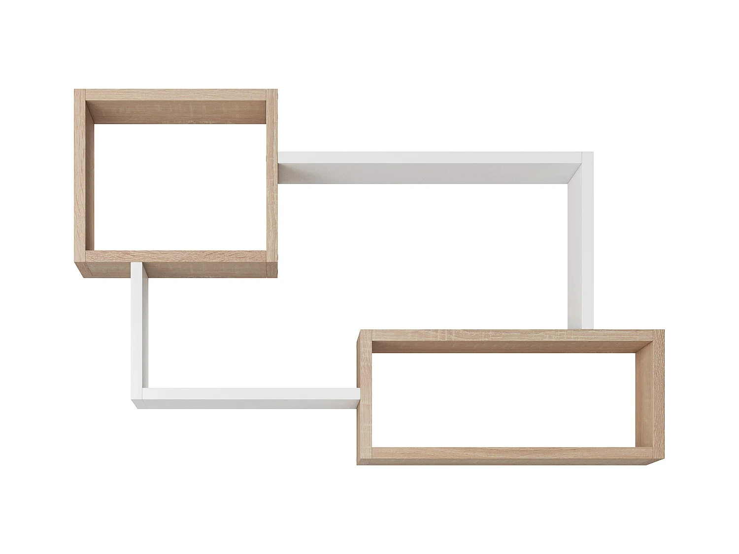 Nowoczesna półka wisząca z 3 prostokątami, do salonu, sypialni i pokoju dąb sonoma, biały mat