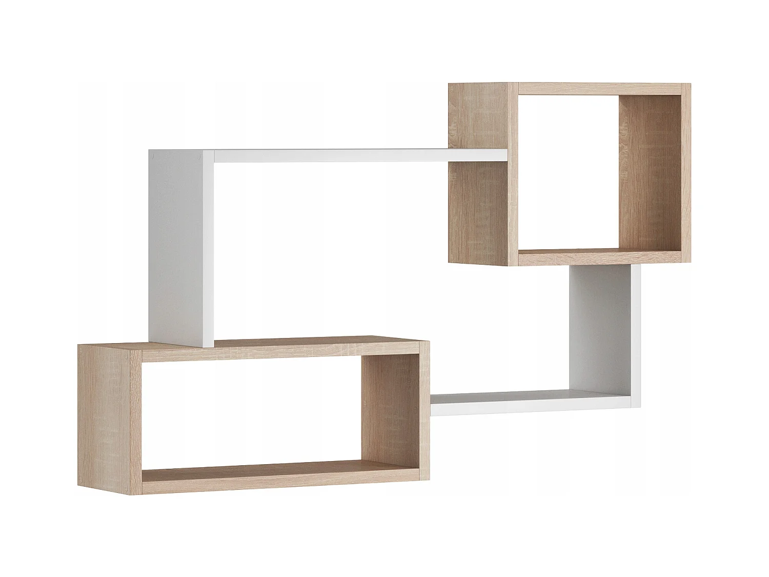 Nowoczesna półka wisząca z 3 prostokątami, do salonu, sypialni i pokoju dąb sonoma, biały mat