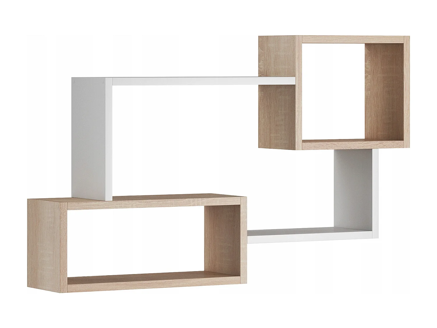 Étagère murale moderne avec 3 rectangles pour salon, chambre et bureau, chêne sonoma et blanc mat