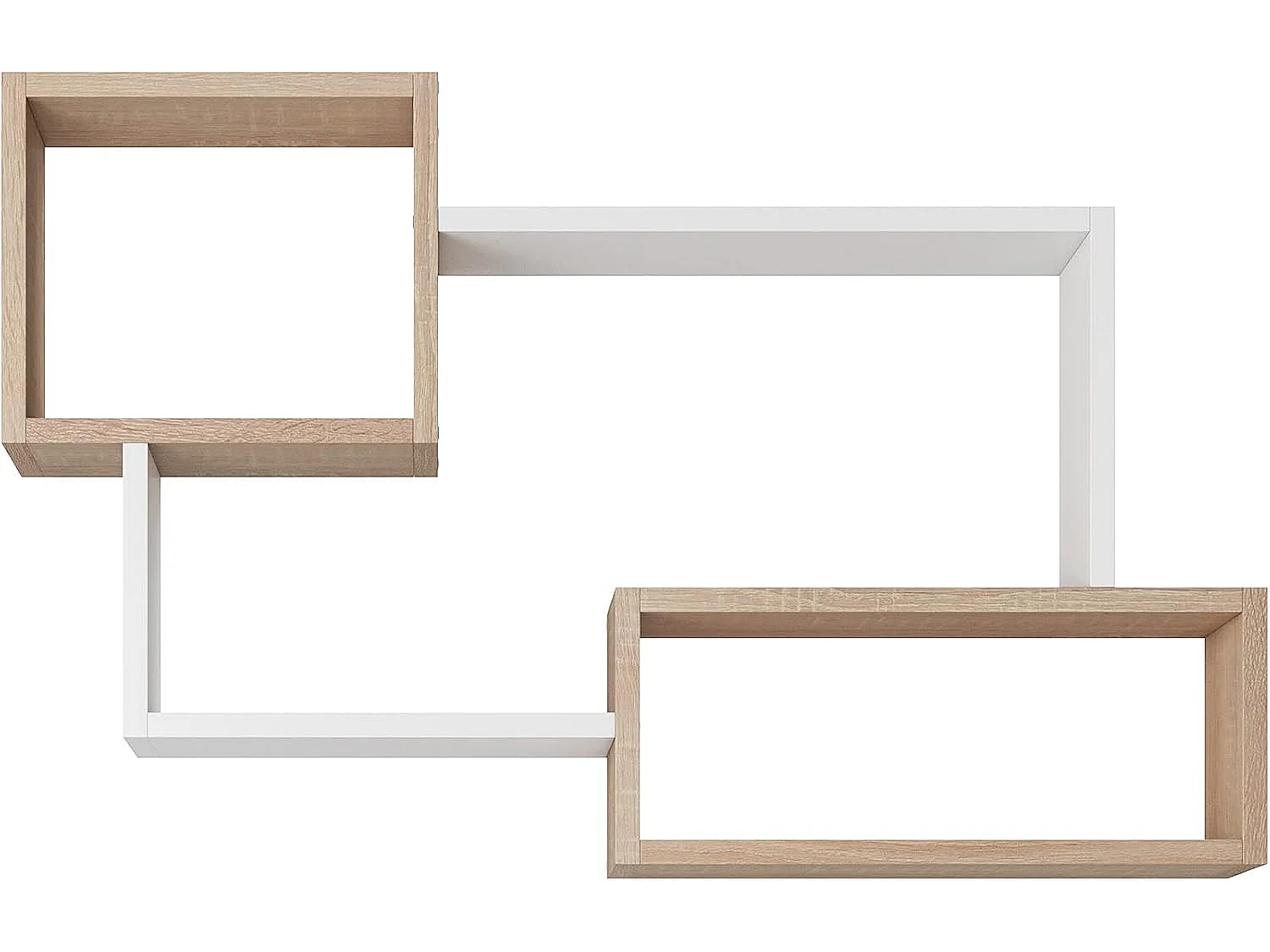Nowoczesna półka wisząca z 3 prostokątami, do salonu, sypialni i pokoju dąb sonoma, biały mat