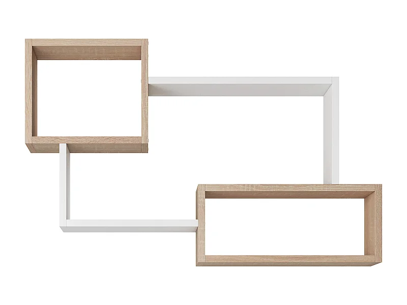Étagère murale moderne avec 3 rectangles pour salon, chambre et bureau, chêne sonoma et blanc mat