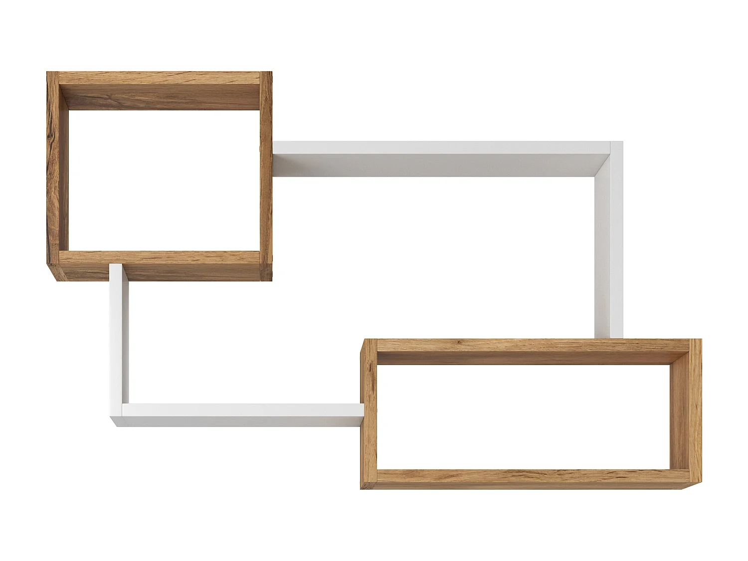 Étagère murale moderne avec 3 rectangles pour salon, chambre et bureau, chêne wotan et blanc mat
