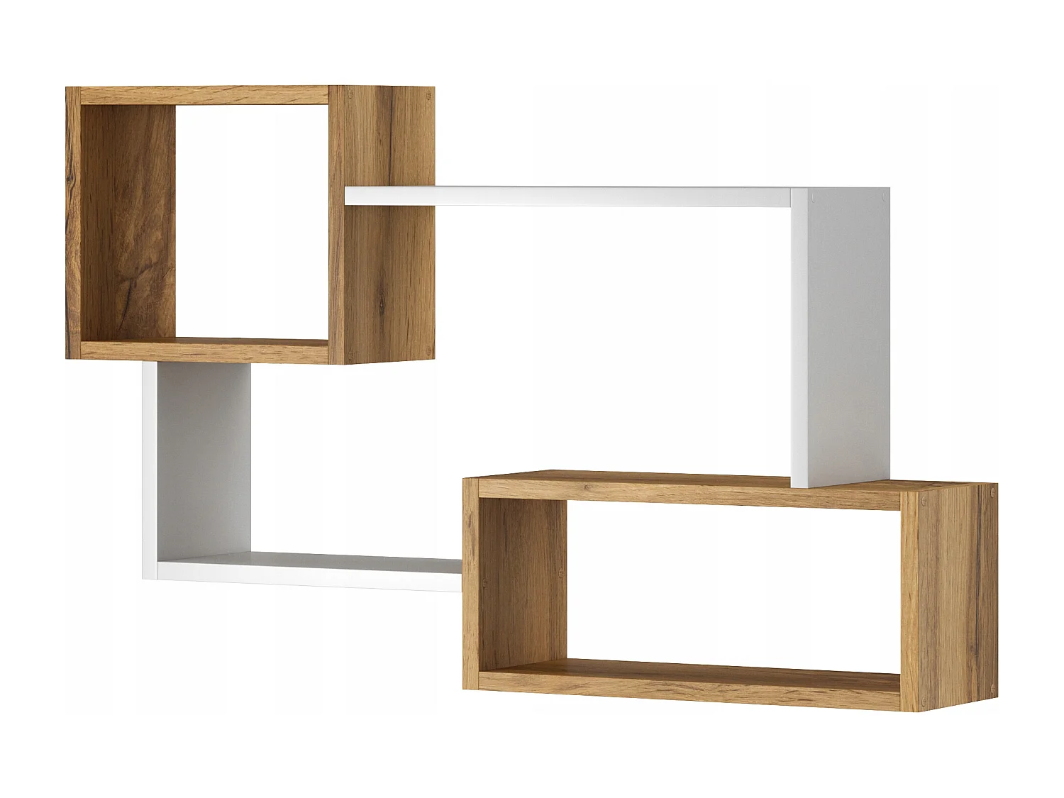 Étagère murale moderne avec 3 rectangles pour salon, chambre et bureau, chêne wotan et blanc mat