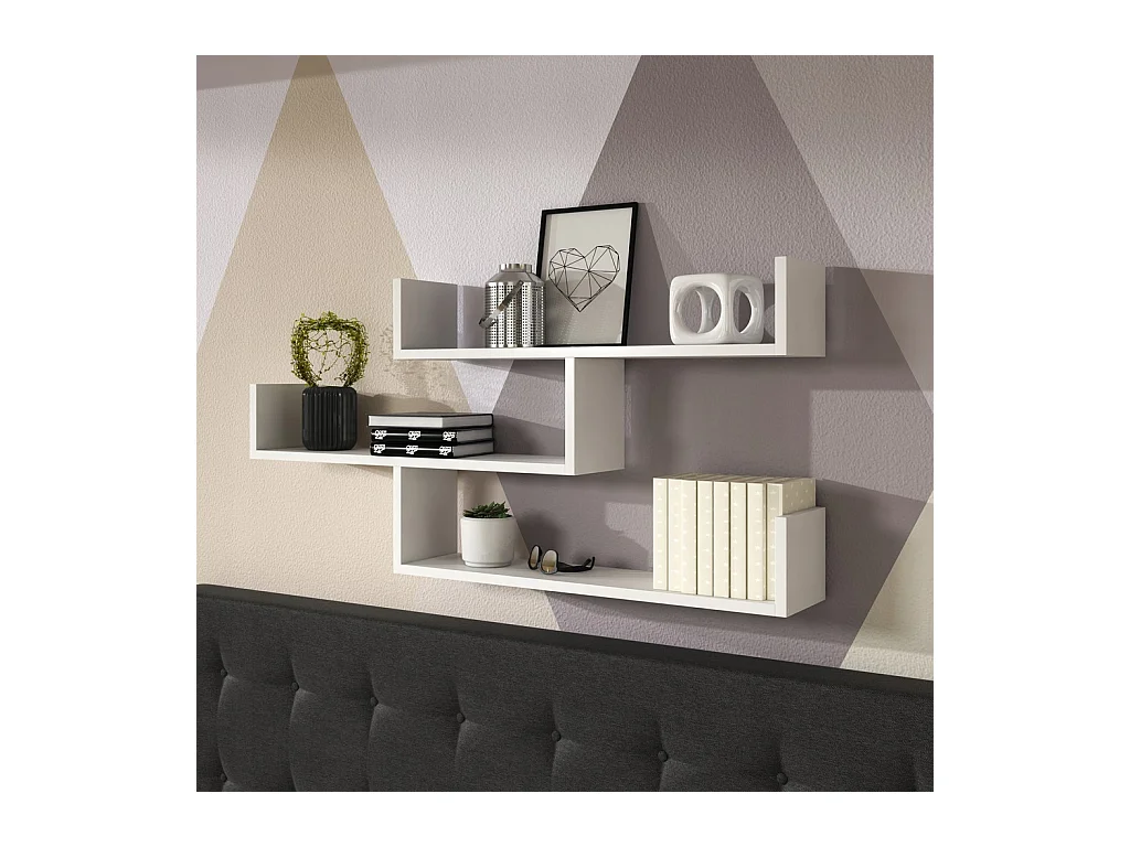 Trzypoziomowa półka wisząca, nowoczesna półka ścienna do salonu, 119 cm biały mat