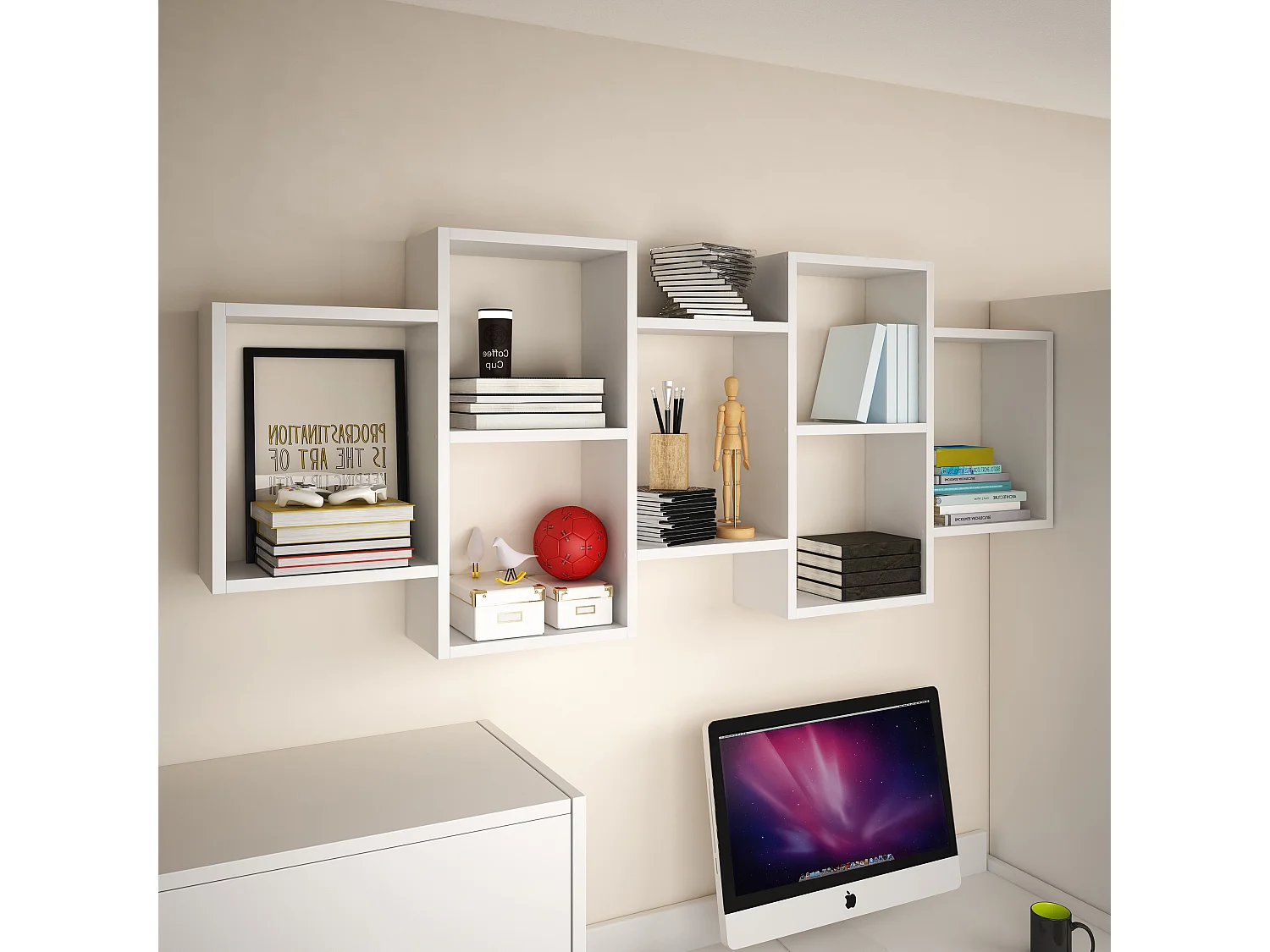 Moderne wandplank of staande plank voor woonkamer, slaapkamer en kamer, vierkant wit mat