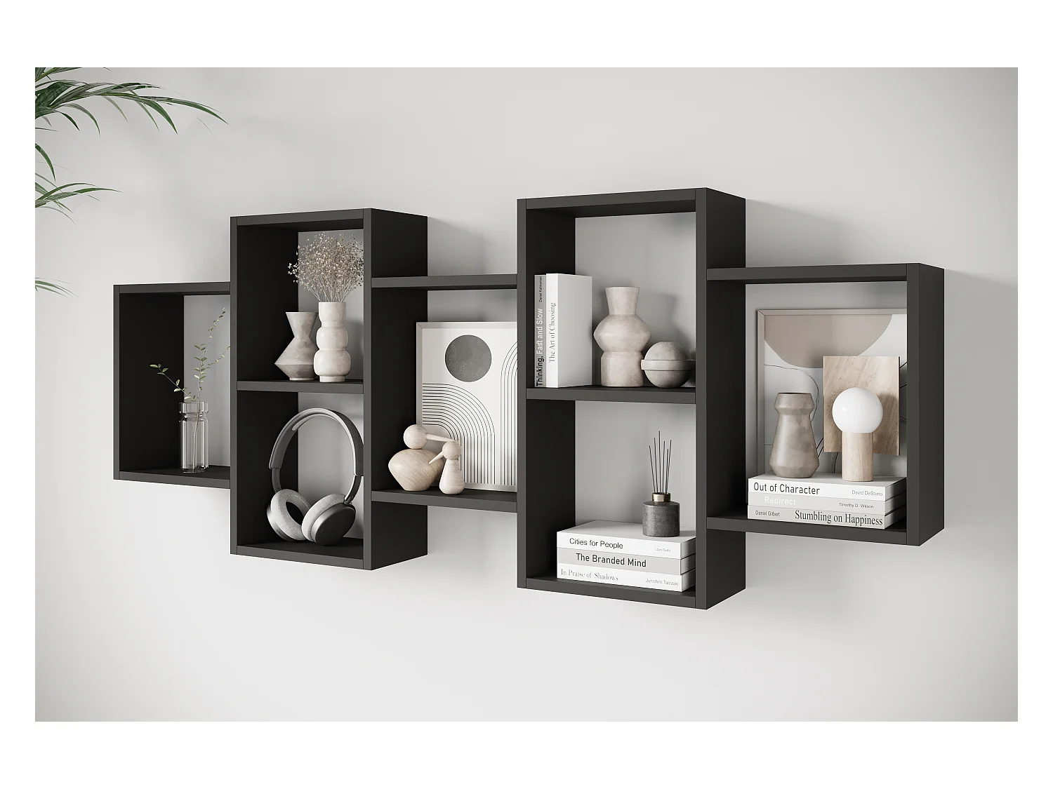Étagère murale ou posée moderne pour salon, chambre et bureau, carré noir mat