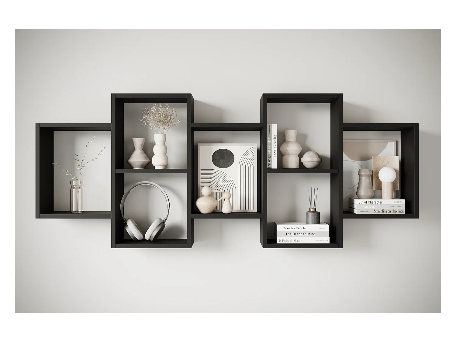 Étagère murale ou posée moderne pour salon, chambre et bureau, carré noir mat