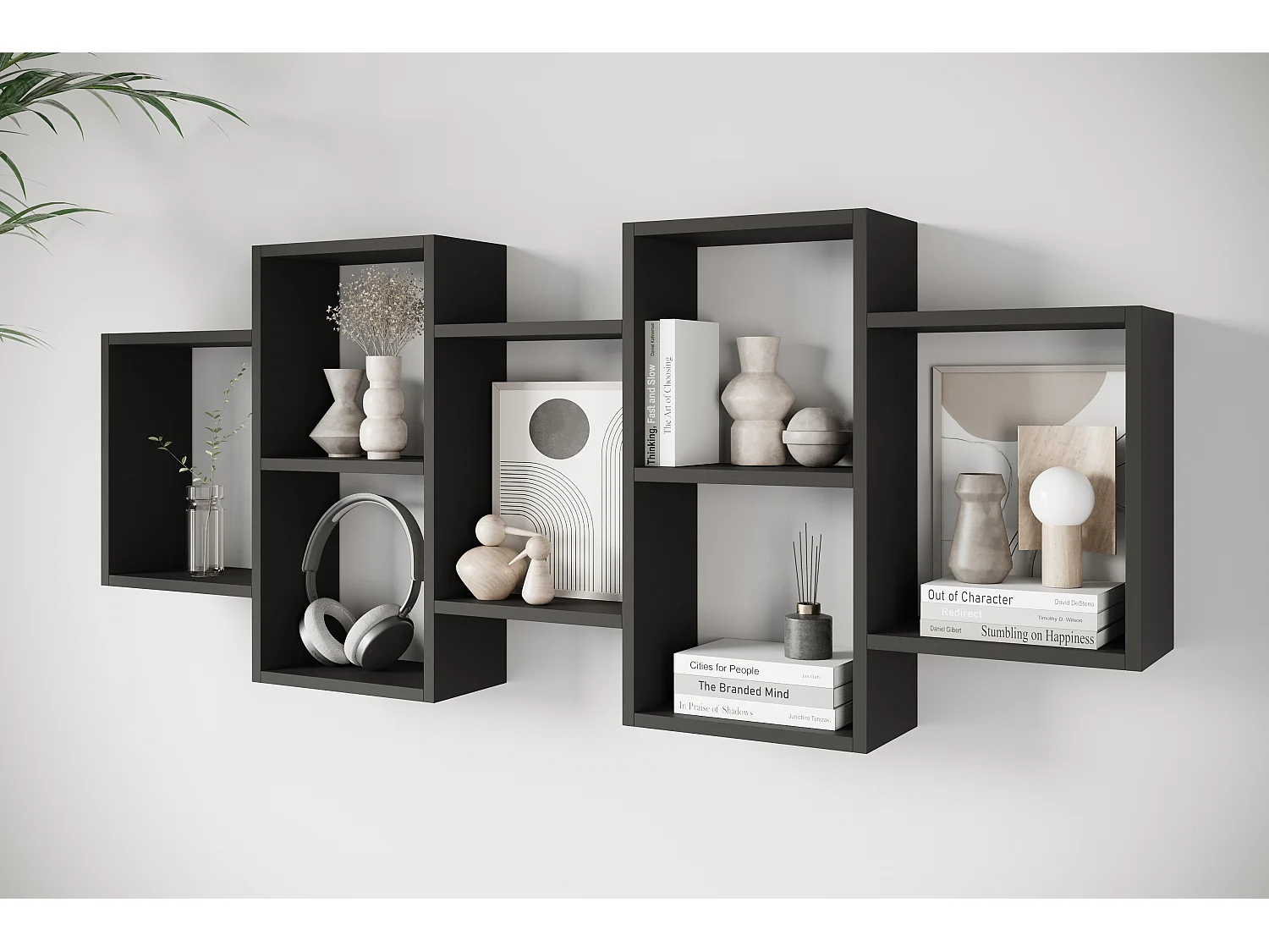 Étagère murale ou posée moderne pour salon, chambre et bureau, carré noir mat