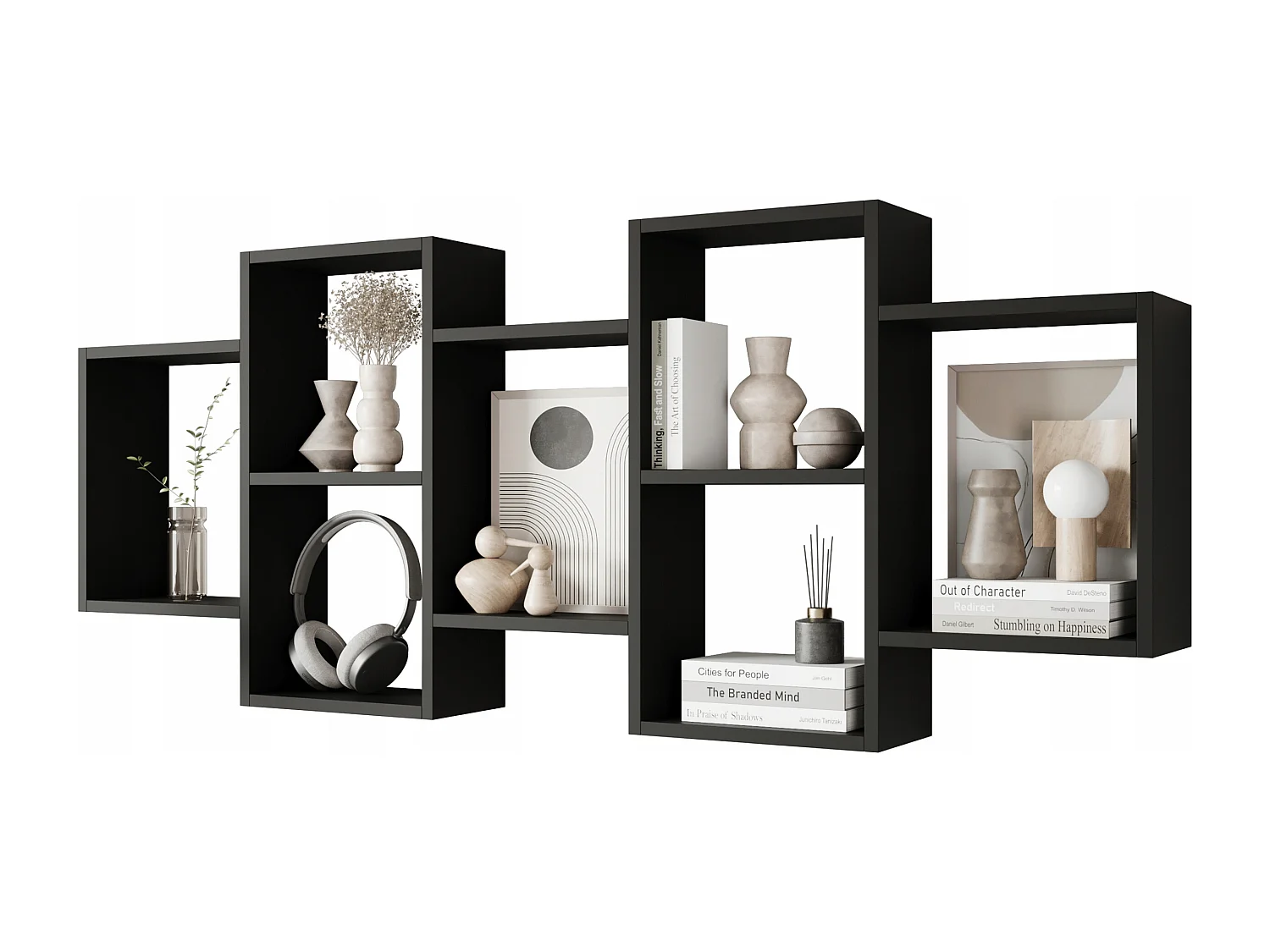 Étagère murale ou posée moderne pour salon, chambre et bureau, carré noir mat