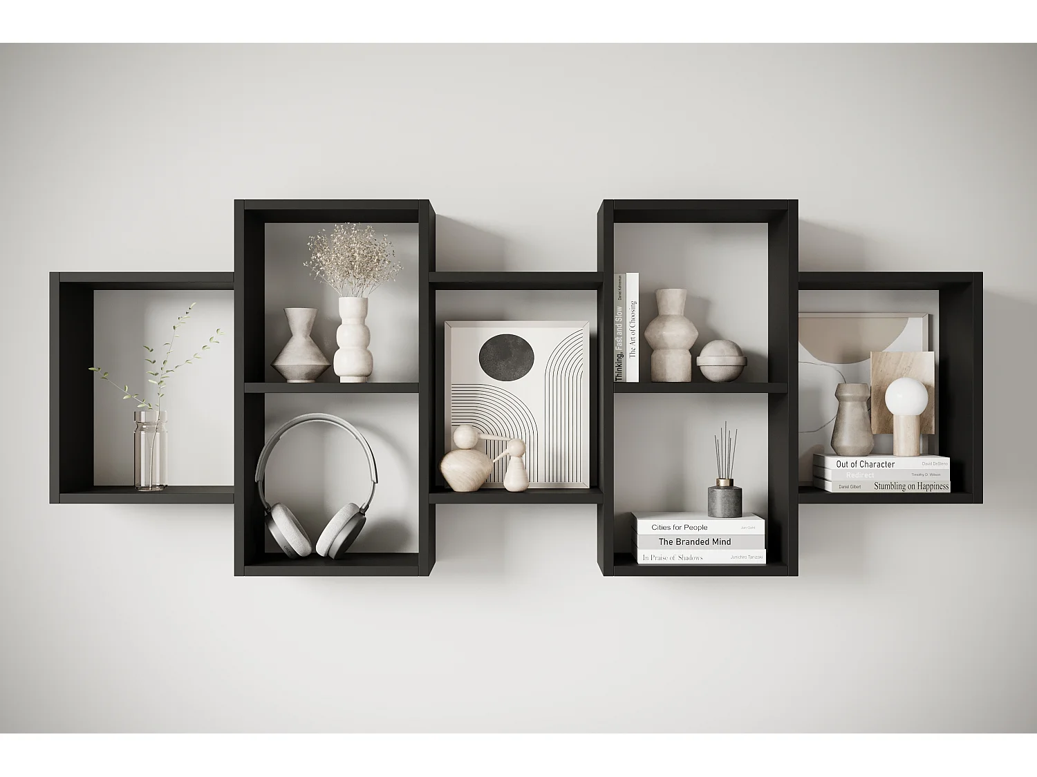 Étagère murale ou posée moderne pour salon, chambre et bureau, carré noir mat