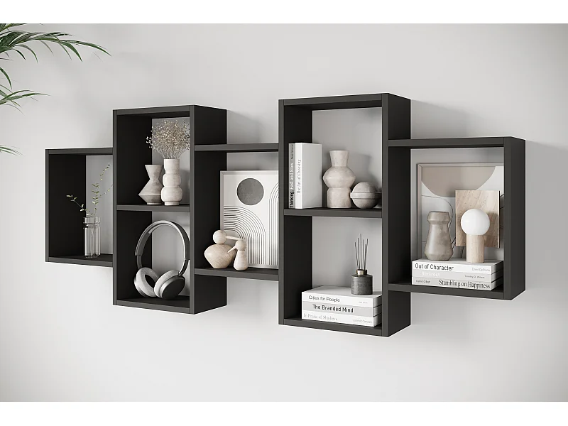 Étagère murale ou posée moderne pour salon, chambre et bureau, carré noir mat