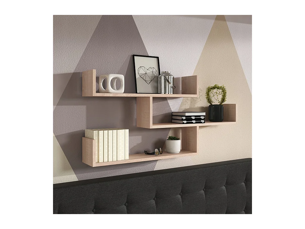 Trzypoziomowa półka wisząca, nowoczesna półka ścienna do salonu, 119 cm dąb sonoma
