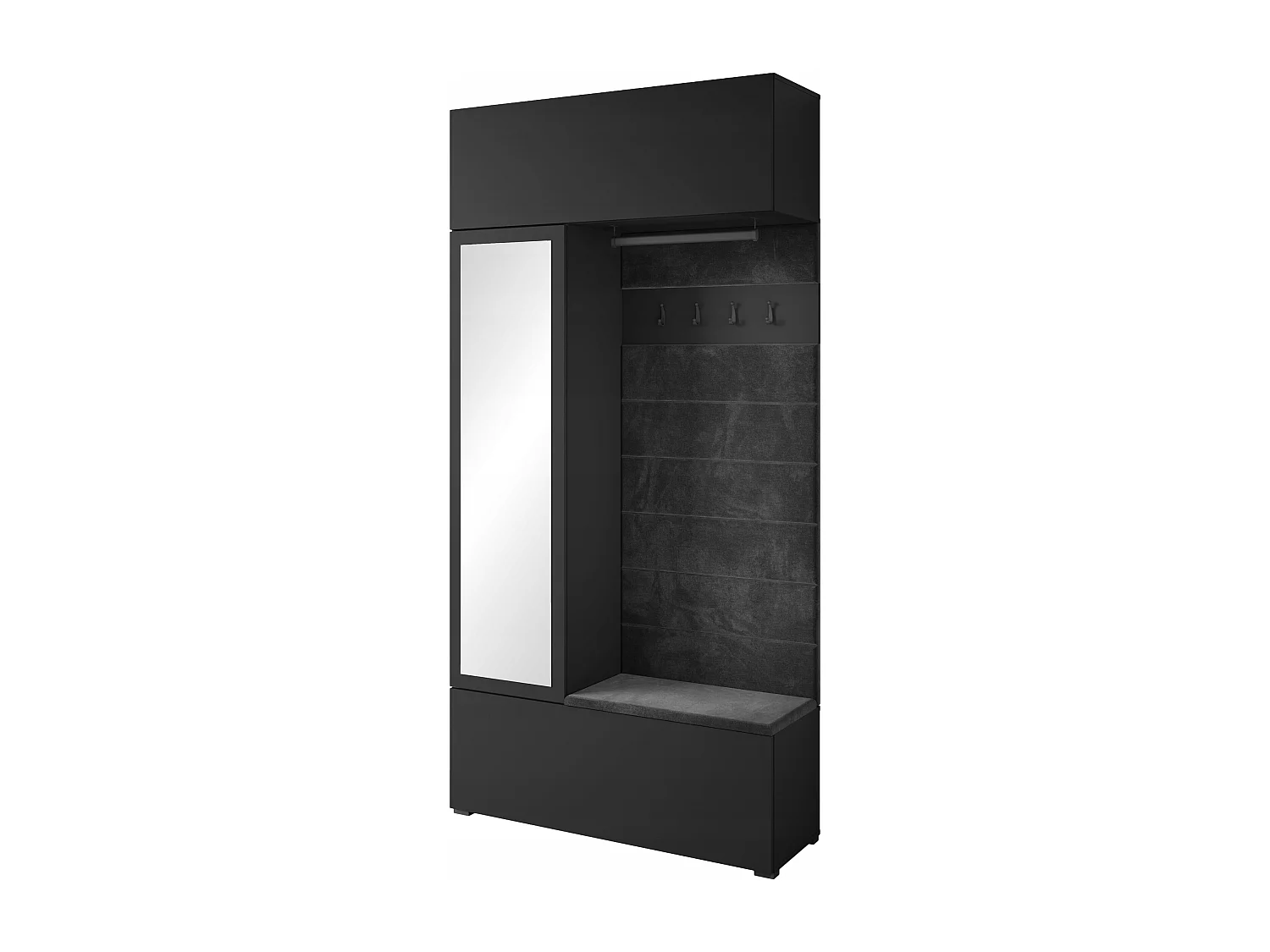 Moderner Schwarzer Eingangsschrank mit Spiegel, Sitzbank und Regalen - Funktionelle Garderobe mit Hochwertiger Oberfläche