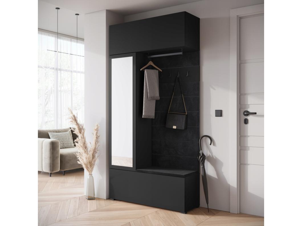 Moderne garderobe met zitje en spiegel Zwart