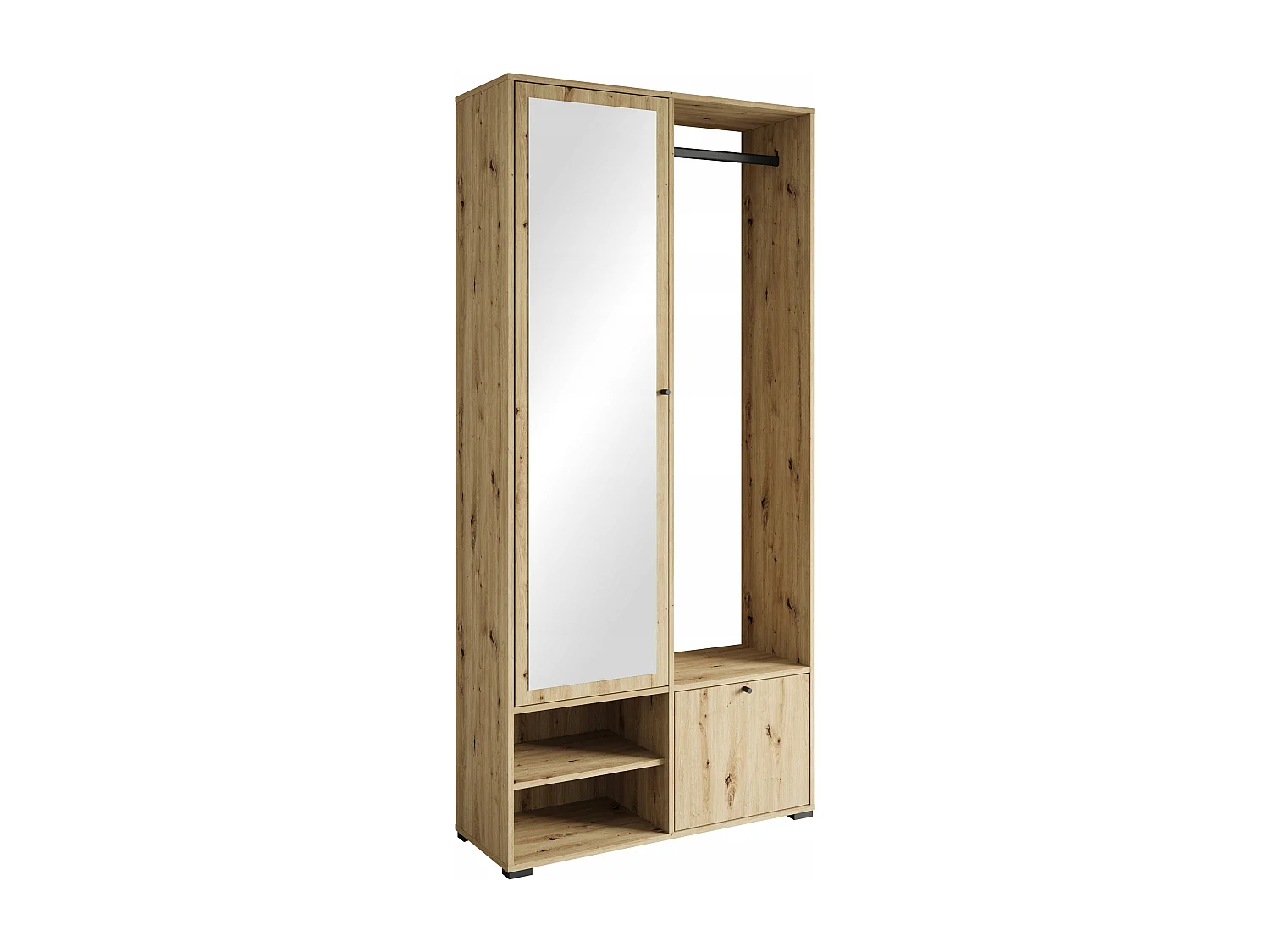 Hallmöbel med spegel DINO 90x190 cm, entrémöbel, skoskåp, klädhängare, färg ek artisan