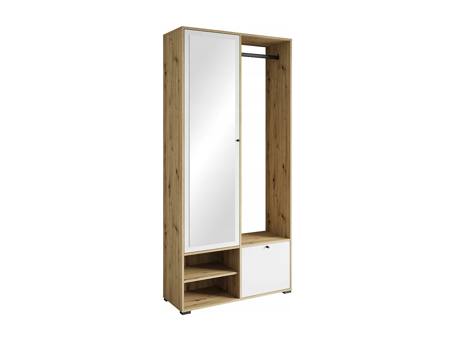Armoire moderne 90 cm armoire dentrée avec miroir étagères et tringle mat artisan blanc