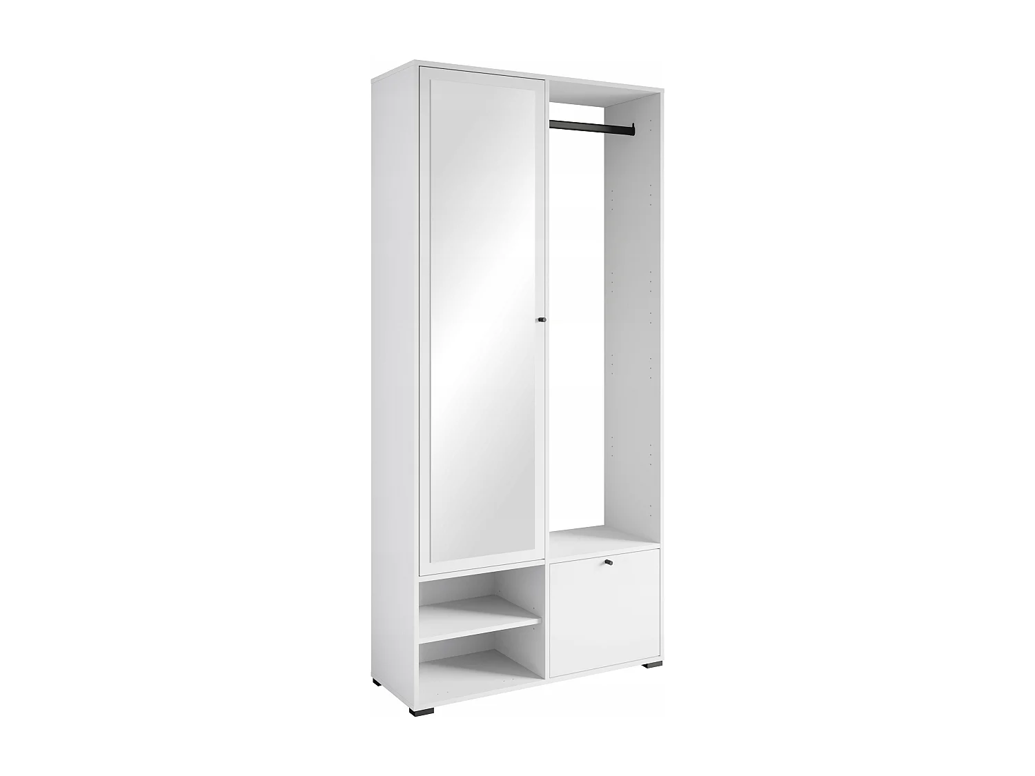 Armoire moderne 90 cm armoire dentrée avec miroir étagères et tringle mat blanc