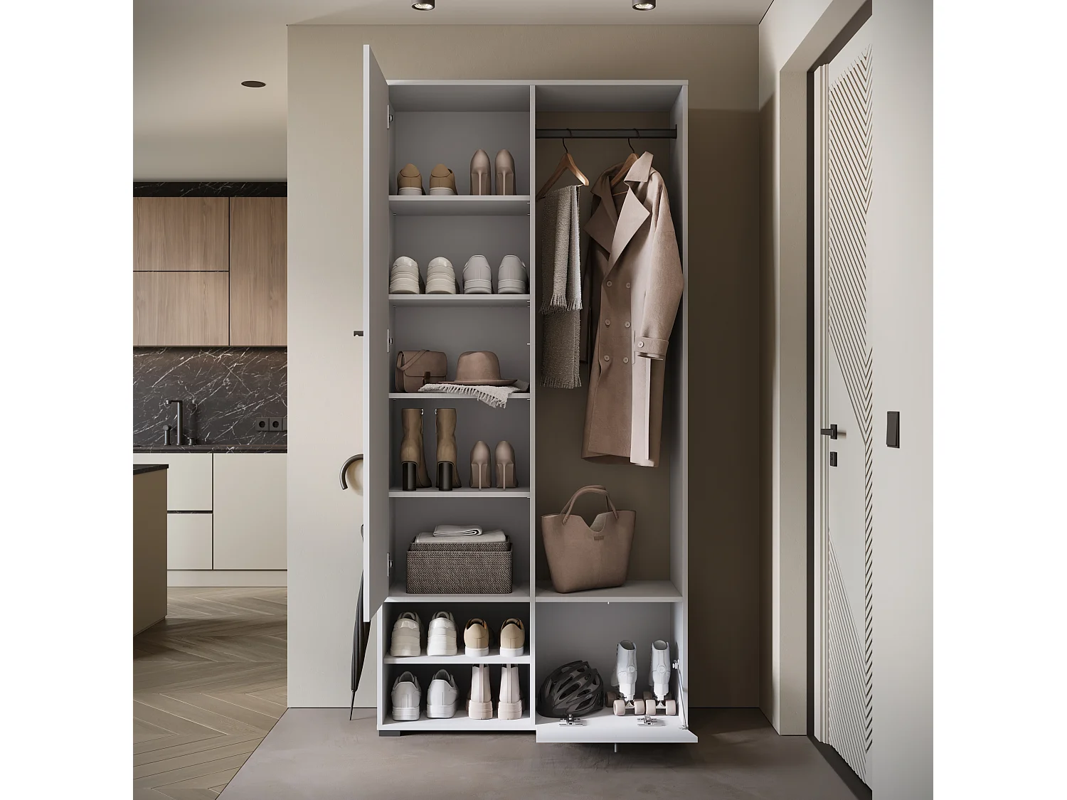 Armoire moderne 90 cm armoire dentrée avec miroir étagères et tringle mat blanc
