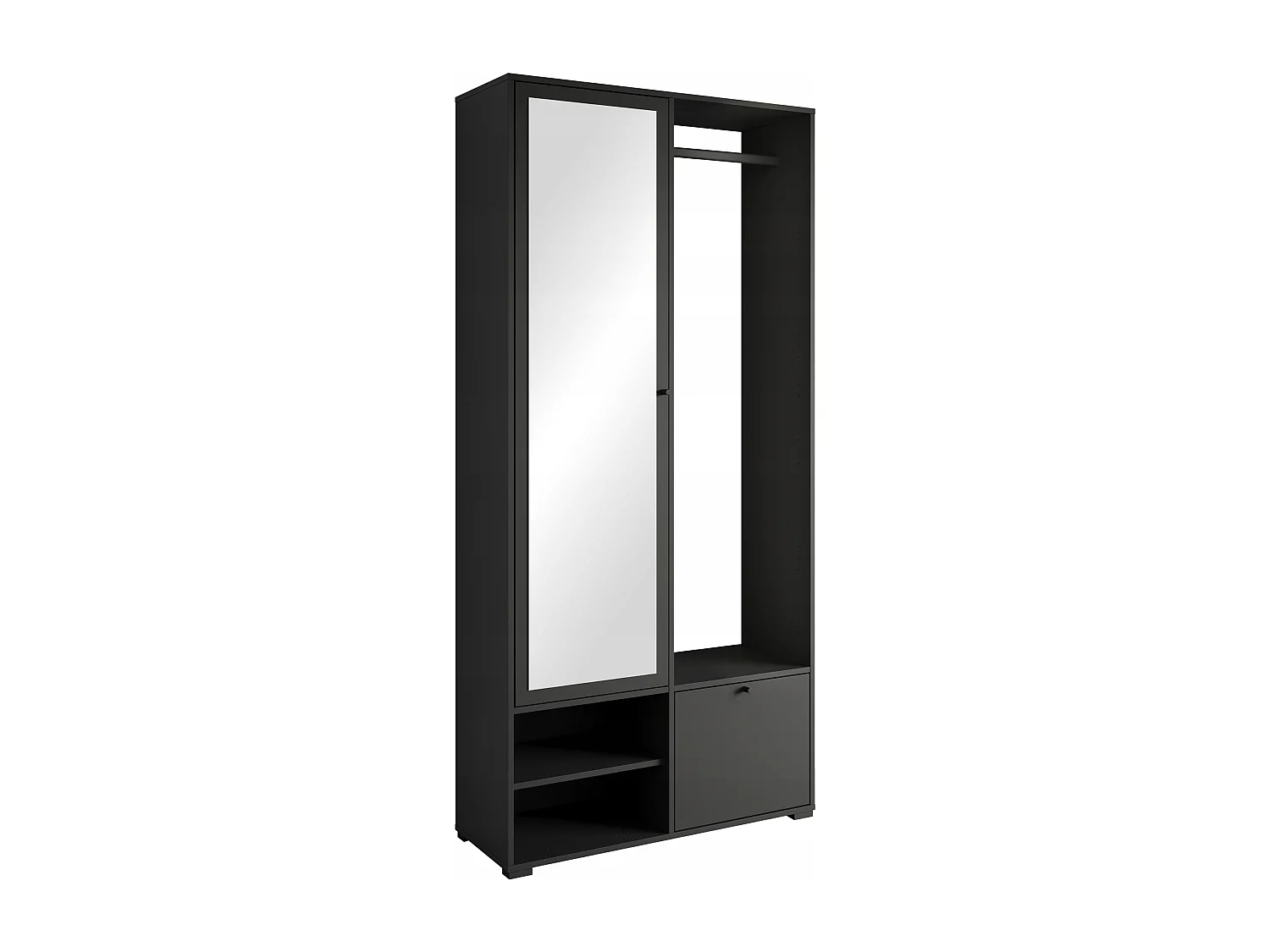 Garderobenschrank mit Spiegel DINO 90x190 cm, Flurmöbel, Schuhschrank, Garderobe mit Kleiderhaken, Farbe Schwarz